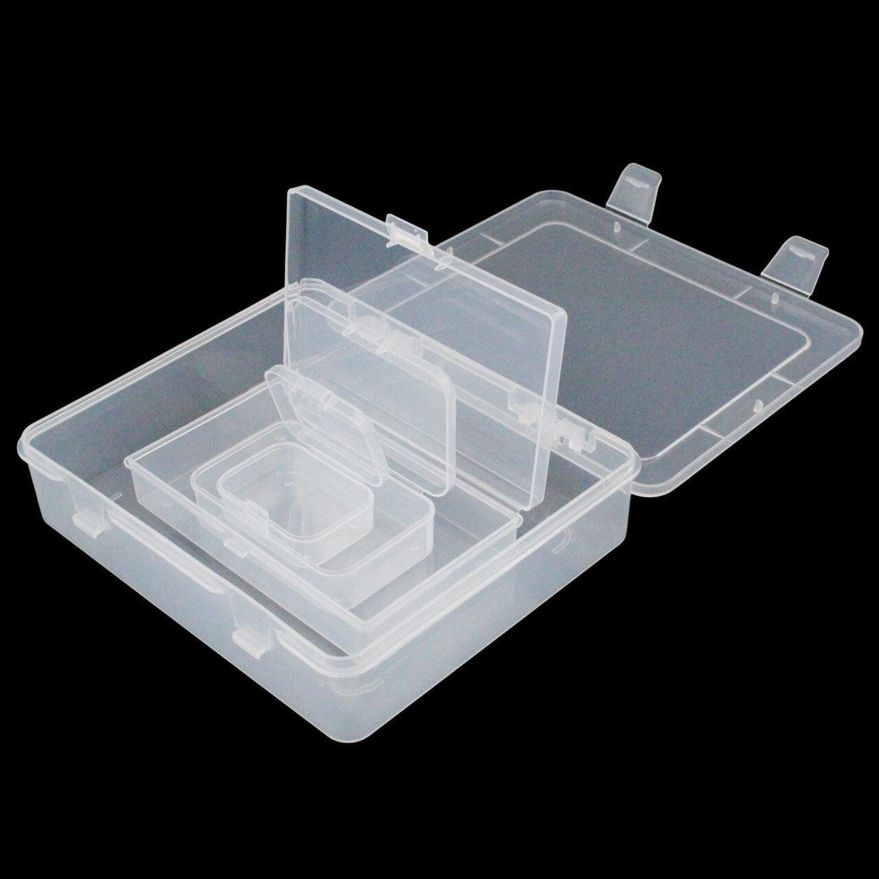 7 Pieces Mixed Sizes Rectangular Empty Mini Clear Plastic Organizer Storage Box Containers with Hinged Lids for Small Items and Other Craft Projects
